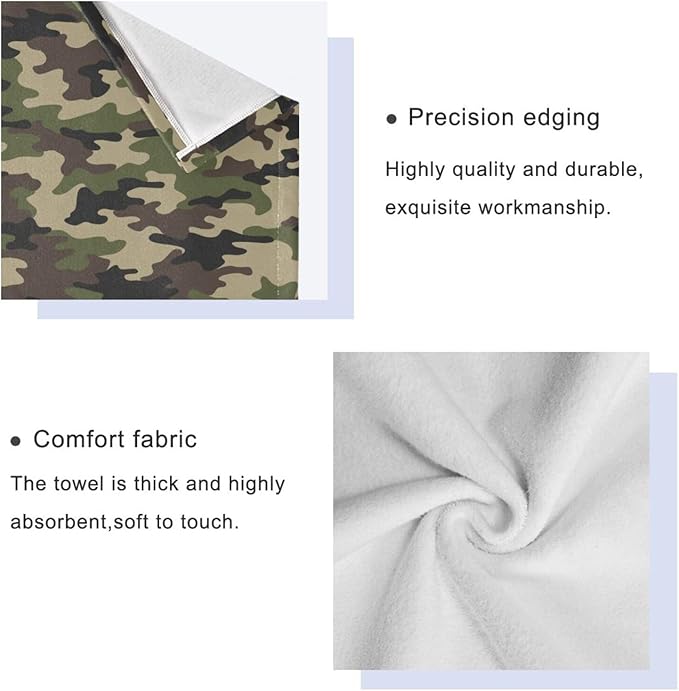 3 Piece Military Camouflage Bath Towel Set,Microfiber Decorative Green Black Army Camo Hunting Themed Bathroom Towels,1 Bath Towel 1 Hand Towel for Bathroom Kitchen,1 Washcloth for Face