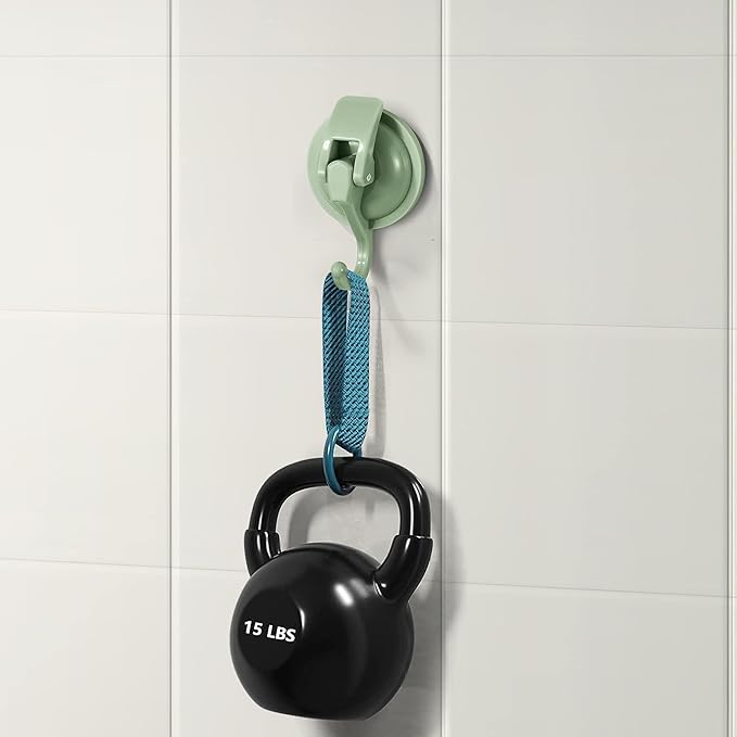 Heavy Duty Vacuum Suction Cup Hooks, Pastel Green Plated Polished Super Suction for Kitchen Bathroom, 2 Pack