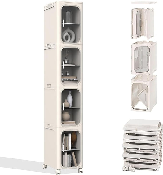 Slim Tall Bathroom Cabinet, Narrow Bathroom Organizer with Doors and Shelves, Movable Skinny Organization for Small Spaces (Beige, 50"x13.39"x8.27")