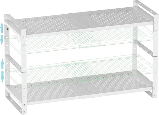Expandable Shoe Rack Stackable Metal Pantry Storage Shelves Stand Adjustable Height Cabinet Shelf Organizer Racks Spice Shelving(2PACKS/WHITE,LARGE)