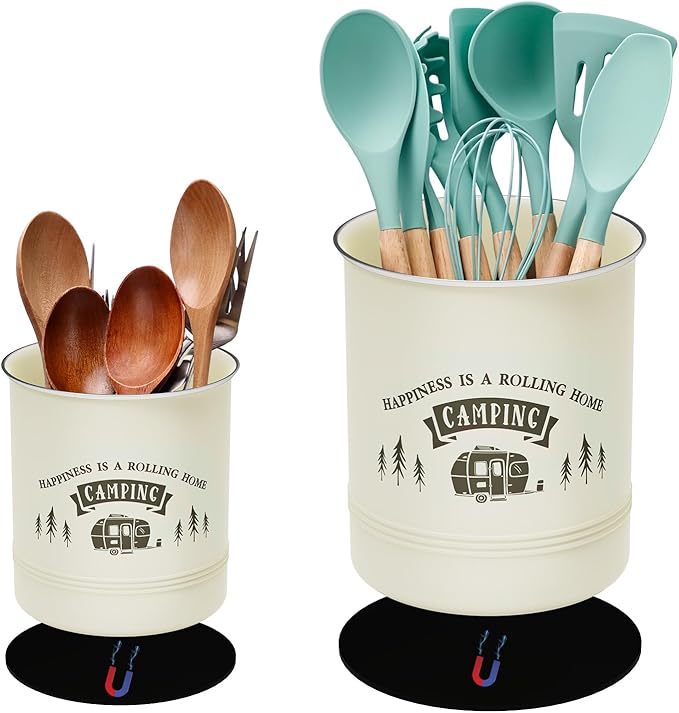 RVGUARD Magnetic RV Utensil Holder, Portable Metal Cutlery Organizer, RV Kitchen Accessories for Camper and RV with Adhesive Magnet (2 Packs)-Coffee