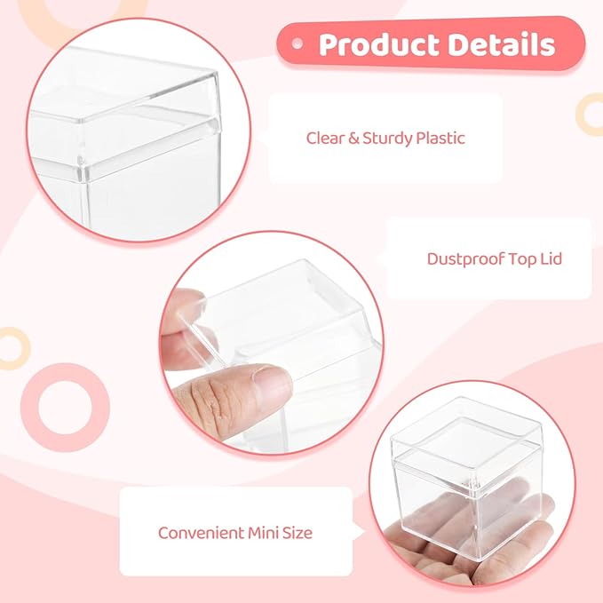 yeesport 100 Pcs Acrylic Boxes with Lids, 2×2×2" Mini Clear Candy Boxes, Square Transparent Display Cases, Stackable Storage Cubes, Small Containers for Wedding Favors, Jewelry, Treats