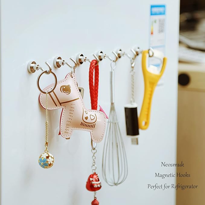 Neosmuk Magnetic Hooks,30lb Heavy Duty Earth Magnets with Hook for Refrigerator, Extra Strong Cruise Hook for Hanging, Magnetic Hanger for Cabins, Grill (Silvery White, Pack of 4)