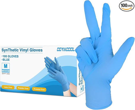 Disposable Gloves Medium, Nitrile and Vinyl Blend Material Gloves, Latex Free, 4 Mil,100 Pc. Food Grade Glove for Cleaning, Food Prep, Hair Dye, Tattoo, Blue