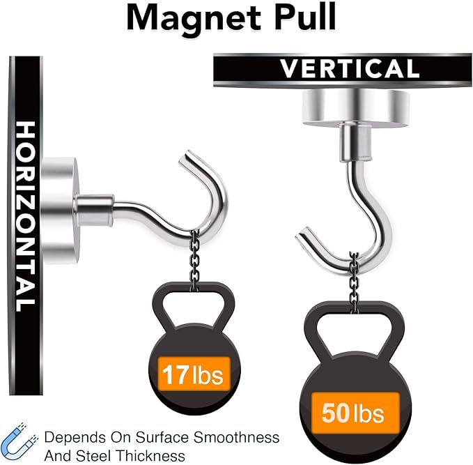 MIKEDE Magnetic Hooks, 50LB+ Heavy Duty Earth Magnets with Hook, Strong Magnets Hooks for Hanging, Cruise Ship, Magnetic Hanger Teacher Must Haves for Classroom, Cabins, Kitchen- 8 Pack