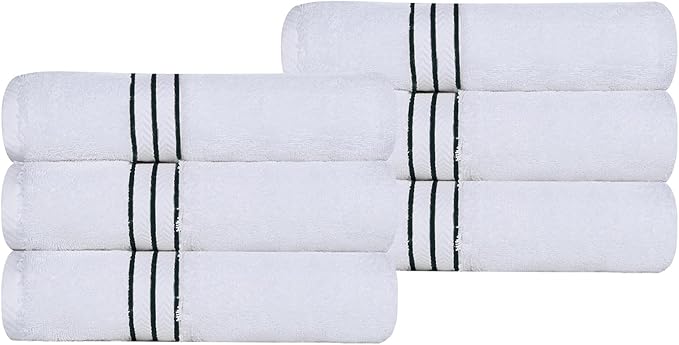 Superior Hotel Turkish Cotton 6 Piece Hand Towel Set, Ultra Plush Spa Quality Heavyweight Essentials for Vanity, Thick Absorbent and Soft, Dobby Border, Includes 6 Hand Towels, Teal