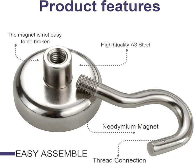 E BAVITE Magnetic Hooks, 30Lbs Magnet Cruise Hook Neodymium Magnets for Refrigerator, Grill, Towel, Indoor Hanging, Home, Kitchen, Workplace, Office and Garage - 28 Pack, Silvery