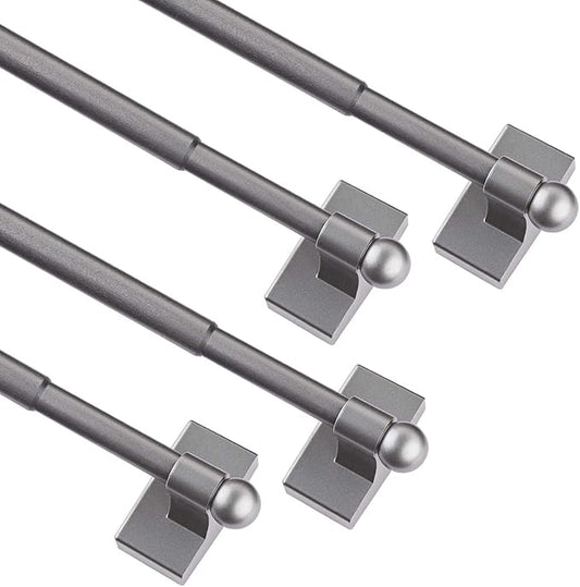 WL.Rocaille Magnetic Curtain Rods for Metal Doors Multi-Use Adjustable Rods Tool Free for Iron and Steel Place 1/2" Diameter, with Petite Ball Finials (4 Pack,9"-16",Pewter)
