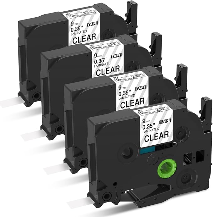 Replacement for Brother Label Maker Tape Clear 9mm 0.35" Laminated TZe-121 Black on Clear P-Touch Tape Ptouch TZ-121 Compatible with Brother PT-D210 PT-D220 PT-D410, 3/8" x 26.2 ft (8 m), 4-Pack