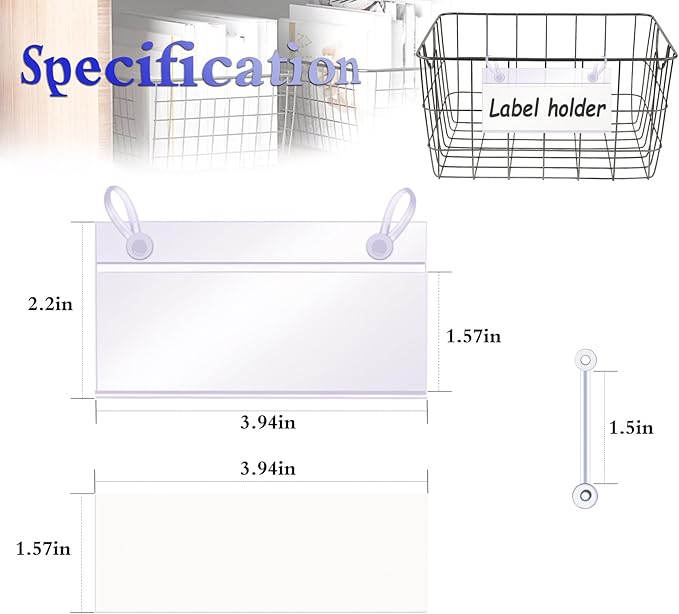 ELEMGULY Basket Label Holders, 40PCS Plastic Basket Label Clips with Easy Button Lock Design, Wire Shelf Label Holder Wire Rack Display Holder Price Sign for Home Market (40pcs Label Paper Included)