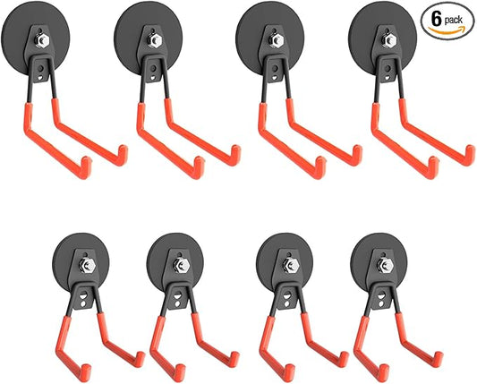 Super Strong Garage Magnetic Hooks Heavy Duty-6Pack,Powerful Magnetic Strips for Power Drill, Garden Tools, Hose, Straps, Steel Pegboard, Garage Magnetic Hooks Hanger,Workshop Tool Holder