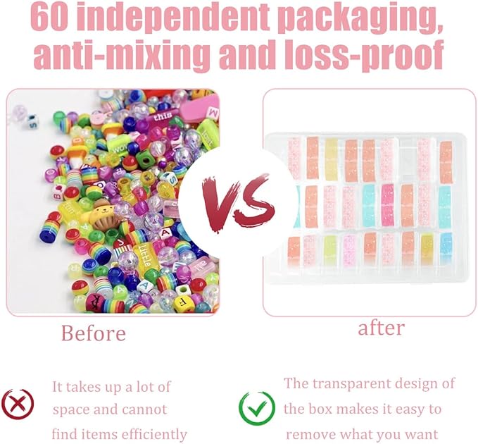 62 PCS Bead Organizer Box Mini Clear Storage Boxes Plastic Bead Storage Boxes for Tiny Mill Hill Beads, Bracelet Making, Small Parts
