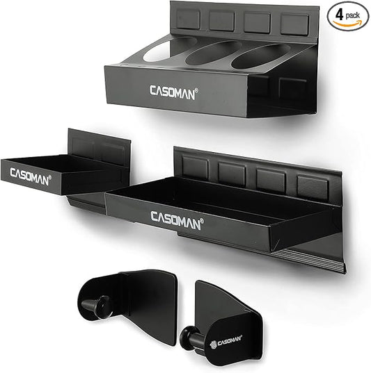 CASOMAN Magnetic Toolbox Shelf, Tray, Paper Towel Holder, 4-Piece Set, Black, Variety of Use, Durable, Magnets Any Metal Surface