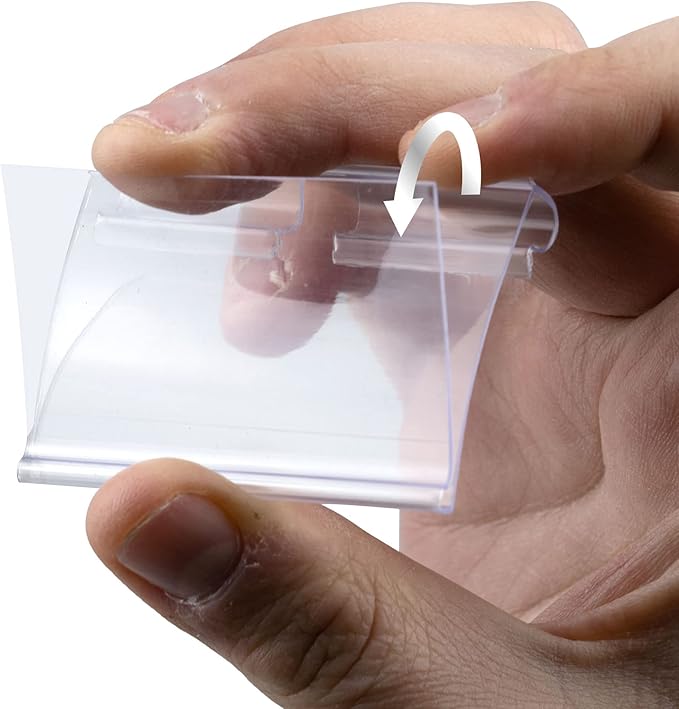 50 Pack Plastic Label Holders Clear Wire Shelf Label Holder Retail Price Card Clip On Merchandise Sign Display Tag Clips for Retail Shop Pantry Store Supermarket Wire Shelf Storage Basket Bin 6x4.2cm