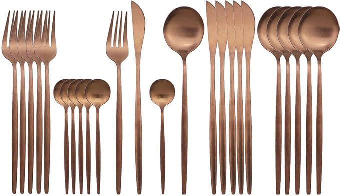 JASHII Rose Gold Silverware Set, 24 Pieces Stainless Steel Copper Flatware Set Cutlery Sets, Include Knife Fork Spoon Teaspoon, Service for 6 (Matte Rose Gold)