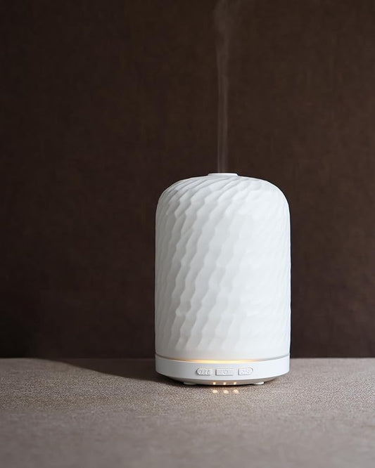 Essential Oil Diffuser - 2.4MHz Ultrasonic Ceramic Diffuser for Home, 120ml, Pulse&Continuous Mist, Bright/Dim/Breathing Lighting, Waterless Auto-Off, Aromatherapy Diffuser with USB Cable