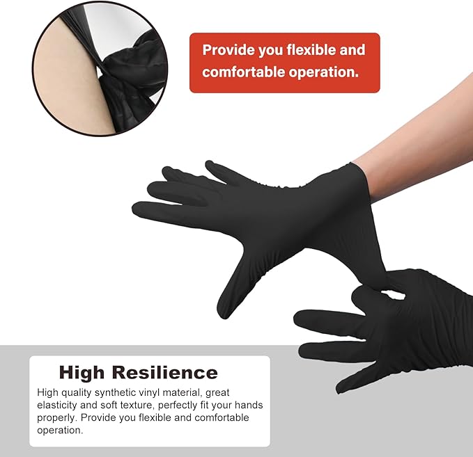 Disposable Gloves Extra Large, Nitrile and Vinyl Blend Material Gloves, Latex Free, 4 Mil,1000 Pc. Food Grade Glove for Cleaning, Food Prep, Hair Dye, Tattoo, Black