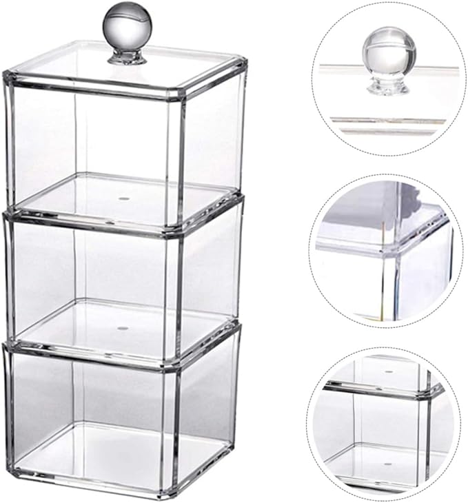 Clear Makeup Remover Storage Box with Lid Acrylic Cotton Pad Organizer for Bathroom Vanity and Cosmetic Display Case 9.05X3.62X3.62 Inches