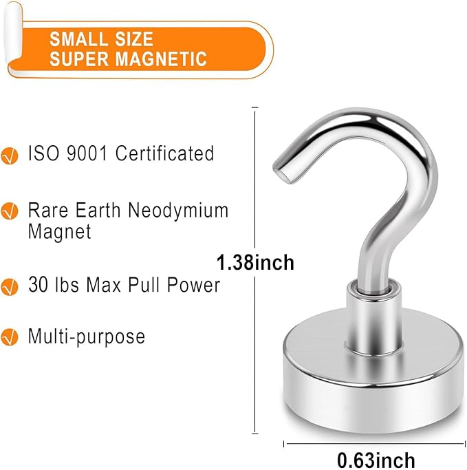 MIKEDE Magnetic Hooks Heavy Duty, 30LB Strong Rare Earth Neodymium Magnets with for Hanging, Hanger Cruise Kitchen, Home, Workplace, Office and Garage, 75 Pack