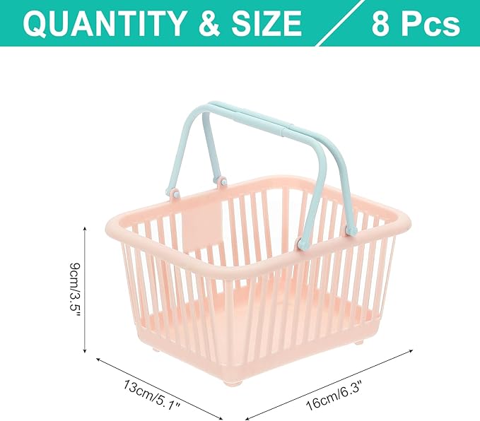 PATIKIL 8PCS Small Plastic Basket,Mini Storage Basket Grocery Tiny Shopping Baskets with Handle Organizer Filtered Water for Organizing Toys Fruits Veggies Snacks, Pink