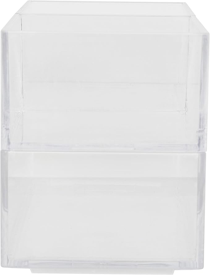 Martha Stewart Brody Desktop Storage Organizer, Stack and Slide Plastic Organizer Tray, Organizer for Office, Kitchen, or Vanity, 2-S, 1-M