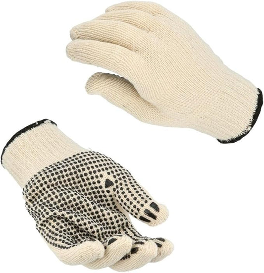 PackagingSuppliesByMail PSBM Cotton Work Gloves with Dotted Grip, Single Sided PVC Dots Provide Maximum Grip