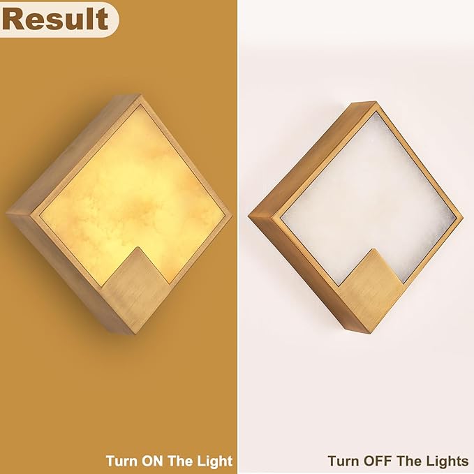 Natural Alabaster Wall Sconce Antique, Square Marble Wall Lighting Dimmable, LED Alabaster Wall Lamp Fixture for Hallway, Living Room, Stair, Bedroom, Bedside