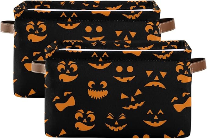 Halloween Basket Cute Halloween Baskets with Handles Collapsible Organizer Box Shelf Storage Baskets for Holiday Home Decor 2PCS