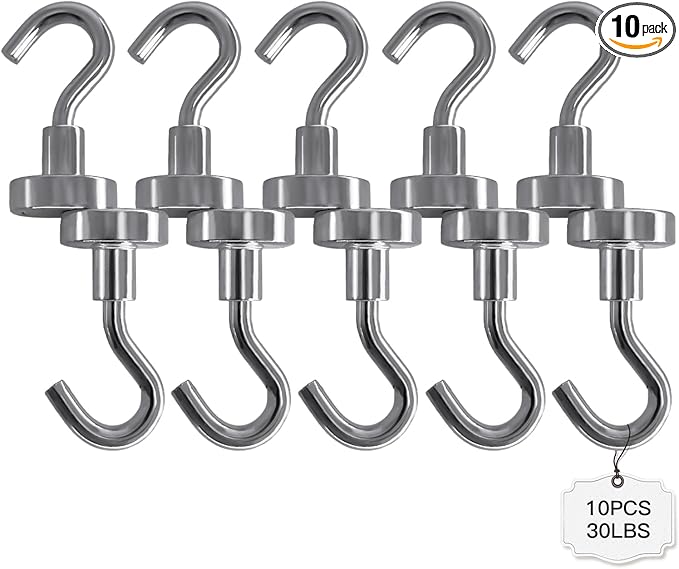 Magnetic Hooks, 30lbs Magnet Hooks Strong Magnets Refrigerator Fridge for Classroom Beach Vacation Kitchen Grills Home 10 Pack(Silver)
