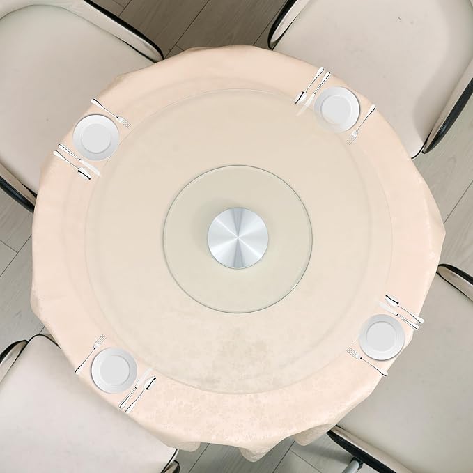 30-Inch Lazy Susan Turntable for Dining Table, Tempered Glass, 360° Rotation, Anti-Tip Design with 6 Rotating Wheels, Perfect for Parties, Weddings, and Family Dinners (30 inch)
