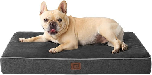 EHEYCIGA Memory Foam Dog Bed Orthopedic 30"x20"，Waterproof Pet Bed for Medium Dogs ，Washable Pet Mat with Removable Cover, Dark Grey