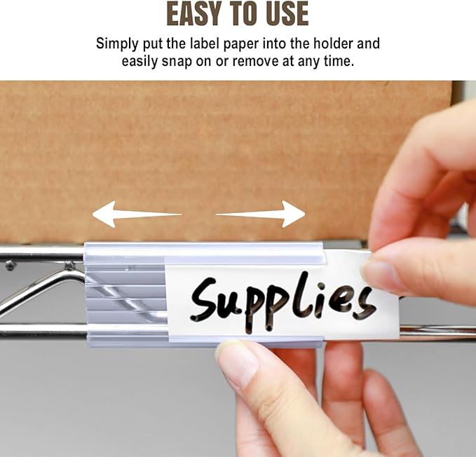 Lenink 30Pcs Wire Shelf Label Holders,Plastic Wire Rack Label Holder,Compatible with Metro 1-1/4in Shelves,Label Area 3in Lx1.25in H (Label Paper Insert Included)