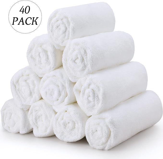 40 Pack Bleach Proof Towels Microfiber Absorbent Resistant Hair Hand Towels Bulk Quick Dry for Barber Gym Bath Spa Shaving (White,16 x 29 Inch)