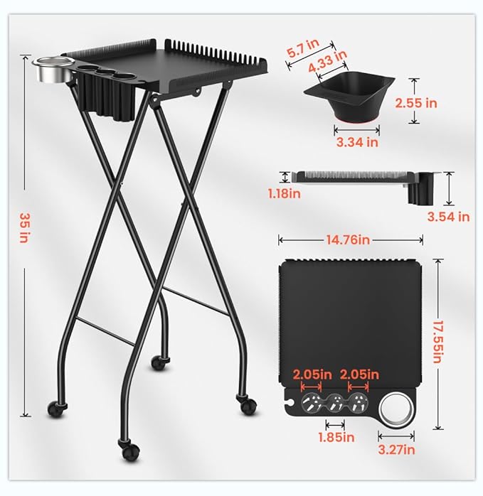 TASALON Professional Hair Styling Station Cart, Metal Rolling Hair Stylist Cart with 2 Magnetic Hair Color Bowls, Salon Trolley with Tool Holder and Hair Extension Stand for Hair Salon Stations