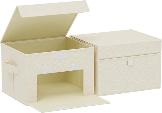 Convenient Storage Bins for Taking Clothes, Fabric Boxes with Flip Cover, Collapsible Organizer with Handles, Cube Baskets for Home, Bedroom, Closet, 10.2x7.9x6.7in, Beige, 2 Pack