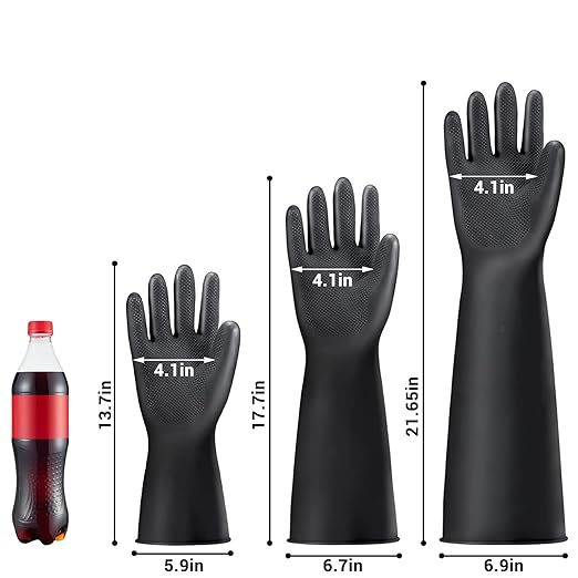 Thick Chemical Resistant Rubber Gloves, 3 Pairs 22" Black Safety Work Gloves, Waterproof Cleaning Protective Heavy Duty Gloves, Acid/Alkali/Oil Resistant Gloves with Non-Slip Diamond Grip