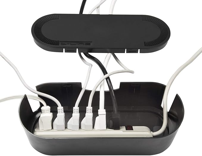 D-Line Cable Management Box (Small) & Cord Spiral Wrap (8.2ft Length) - Black
