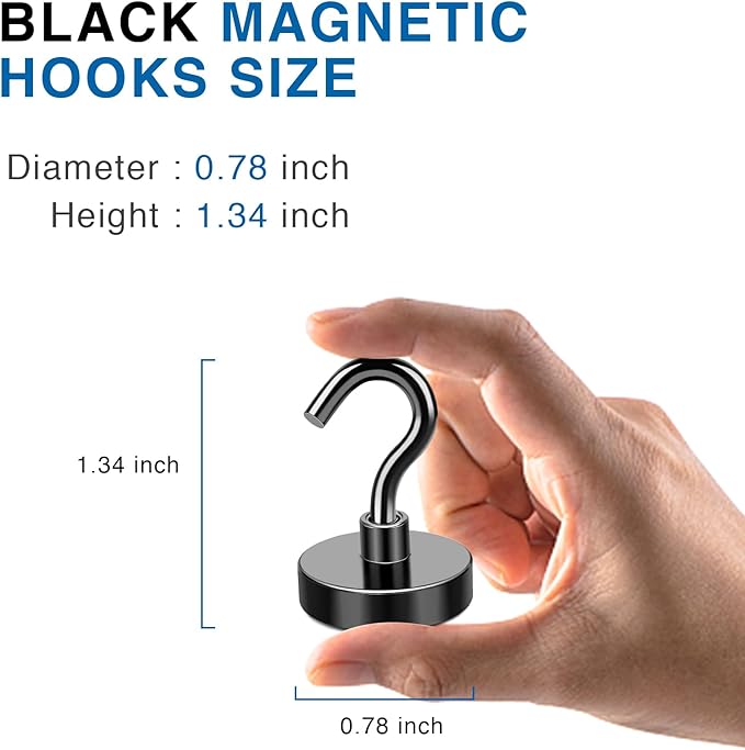 LOVIMAG Magnetic Hooks, 50LBS Black Magnet Hooks Strong Neodymium Magnets with Epoxy Coating, Metal Magnetic Hooks for Refrigerator，Locker Accessories, Cruise, Kitchen, Office, Classroom-6 Pack