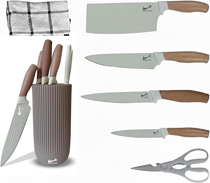 Knife Set, Black Star Brown Kitchen Knife Set, Knives Set for Kitchen, Universal Knife Block, New Home Essentials, Utility Knife Block Set, Dishwasher Safe, Apartment Essentials