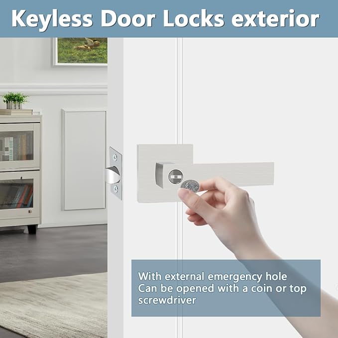 KAMOTA Privacy Door Levers, 2 Pack Satin Nickel Door Handles Bed and Bath Door Locks Interior Keyless Locksets, Left and Right Hand Reversible