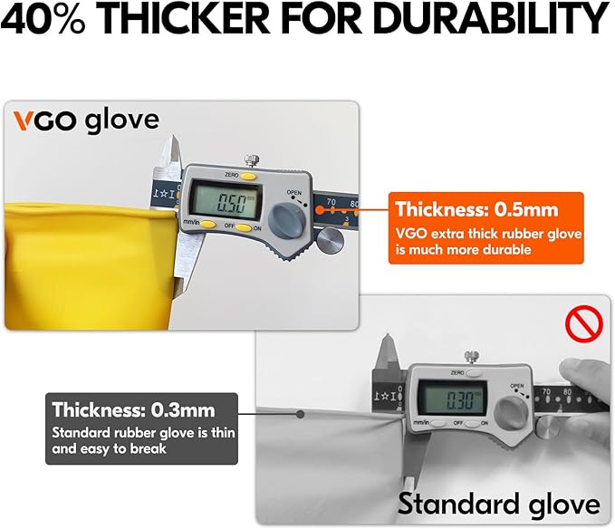 Vgo... 3-Pairs Reusable Household Gloves, Rubber Dishwashing gloves, Extra Thickness, Long Sleeves, Kitchen Cleaning, Working, Painting, Gardening, Pet Care (Size S, Yellow, HH4601)