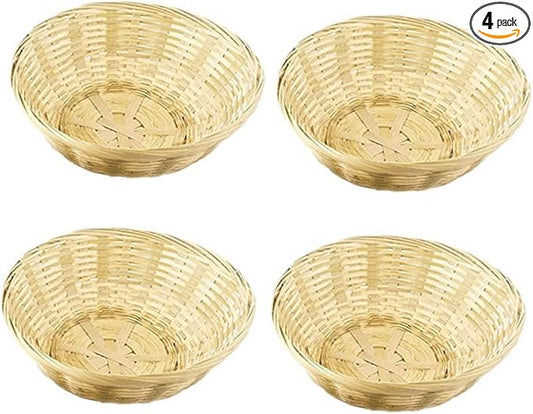 4 Pcs 9 Inches Small Round Basket Storage Organizers Bamboo Handmade Basket for Kitchen Organization Stackable Storage
