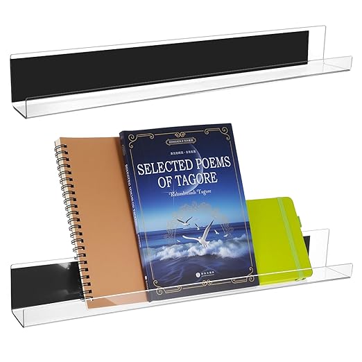 2 Pack Clear Magnetic Book Shelf for Whiteboard – Reusable Acrylic Display Shelf with Strong Magnets, Holds 8.8lbs, No Drilling Needed for Learning Places, Office, Fridge (17” x 2.2” x 2.2”)