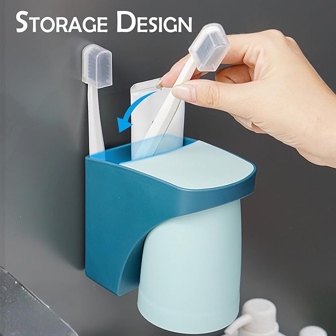 Magnetic Cup Holder for Bathroom, sgzscl Toothbrush Wall Mounted Toothpaste Storage Drain Drill-Free Space Saving Organizer for Family Members
