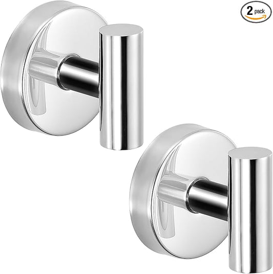 Suction Cup Hooks for Shower - Bathroom Reusable Hooks for Towels, Robes & Loofah - No-Drill Mounting on Kitchen,Walls,Metal,Glass,Mirrors,Tile & Smooth Non-Porous Surfaces (2, Chrome Polished)
