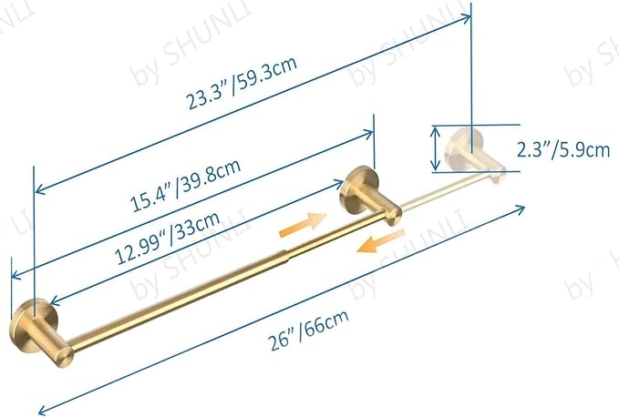 SHUNLI Bathroom Towel Bar Adjustable Flexible 16 to 26 Inch, Brushed Gold Towel Rack Bath Hand Towel Holder Retractable, Wall Mounted/SUS304 Stainless Steel