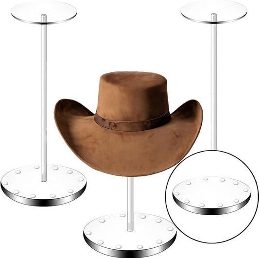 Acrylic Hat Display Stand 3 Pack- Thickened Base for Helmet, Wig, Cowboy Hat, Baseballcap, Closet Holder Rack Organizer( 11.8Inch Height)