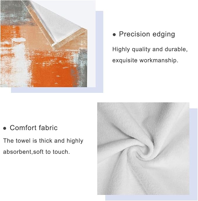 Orange Gray Ombre Bath Towels Set, 3 Piece Grey White Abstract Towels Set (1 Bath Towel, 1 Hand Towel, 1 Washcloth), Absorbent Microfiber Decorative Bathroom Towels for Fingertip, Hair, Face