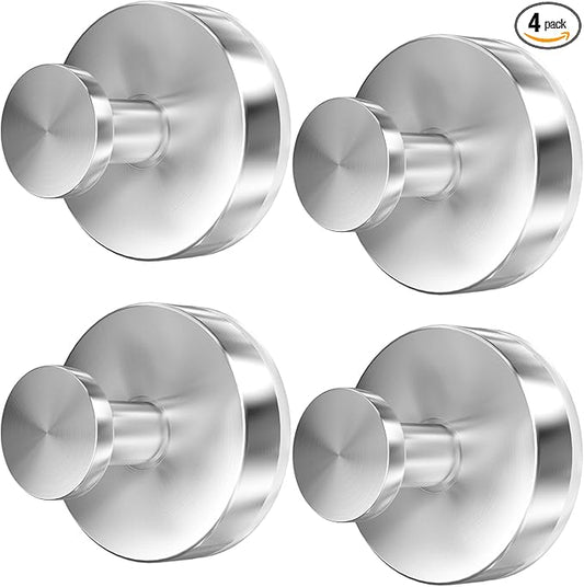 Suction Cup Hooks for Shower, 4 PCS No-Drill Towel Holder for Bathrooms Wall, Glass Door, Mirror, Tiles, Kitchen, Hold Robe & Wreath, Hanging up to 15 lbs – Waterproof & Rustproof, Loofah-Silver