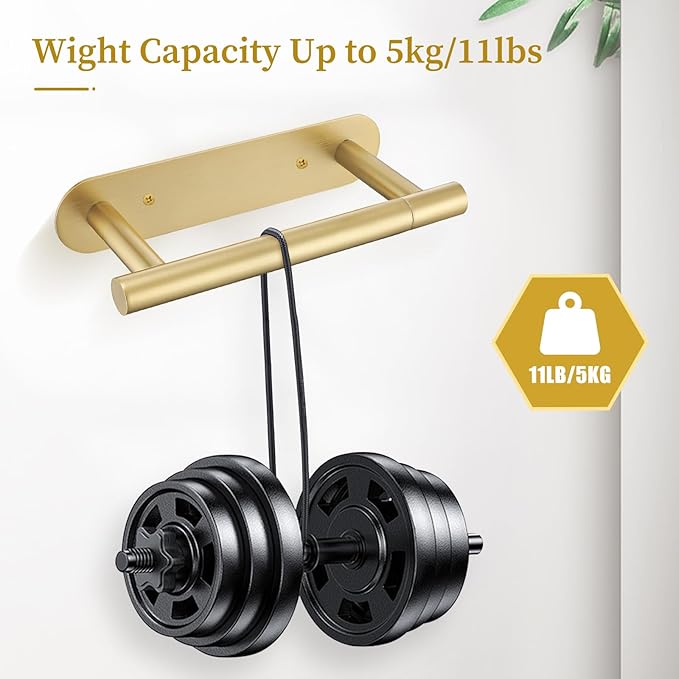 2 Pieces Brushed Gold Toilet Paper Holder, Upgraded Commercial Toilet Paper Dispenser Toilet Roll Holder, Modern Double Base Paper Towel Holder Wall Mount for Bathroom, Kitchen